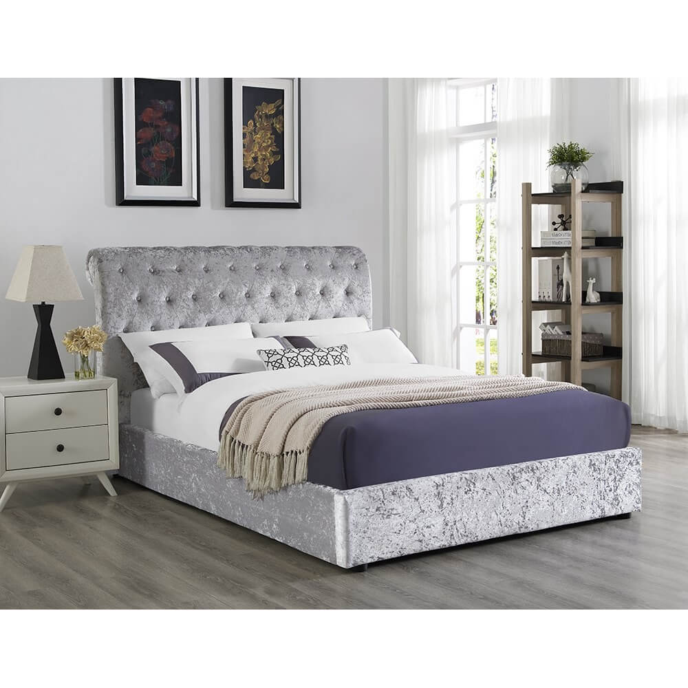 Casablanca Crushed Velvet King Size Storage Bed – Grey, Velvet, Storage - Plushnests