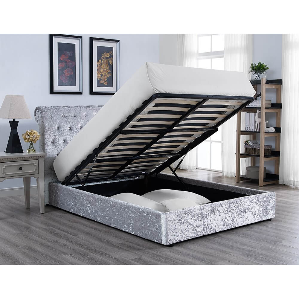 Casablanca Crushed Velvet King Size Storage Bed – Grey, Velvet, Storage - Plushnests