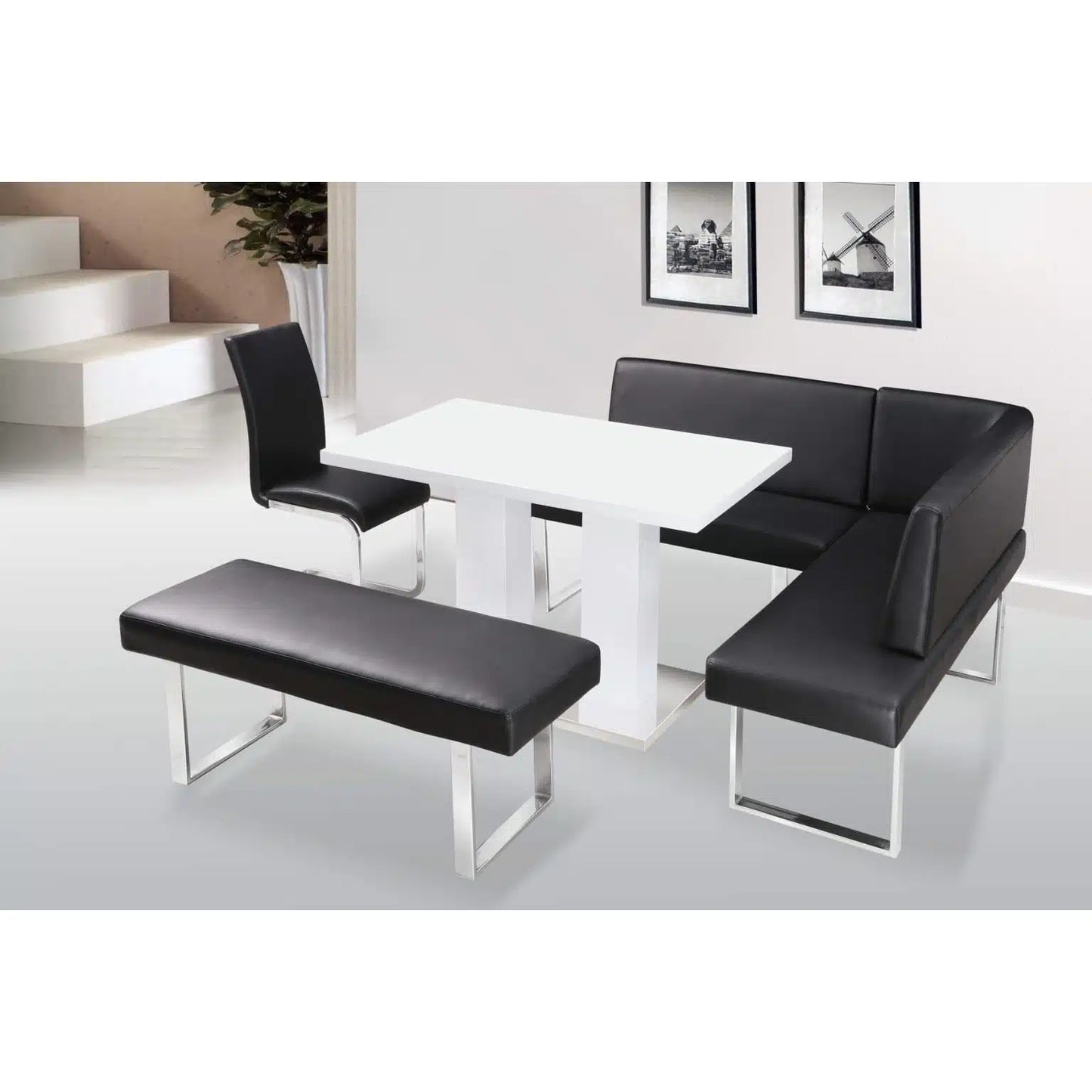 Liberty Dining Set White High Gloss - Glass Top, Modern & Contemporary - Plushnests