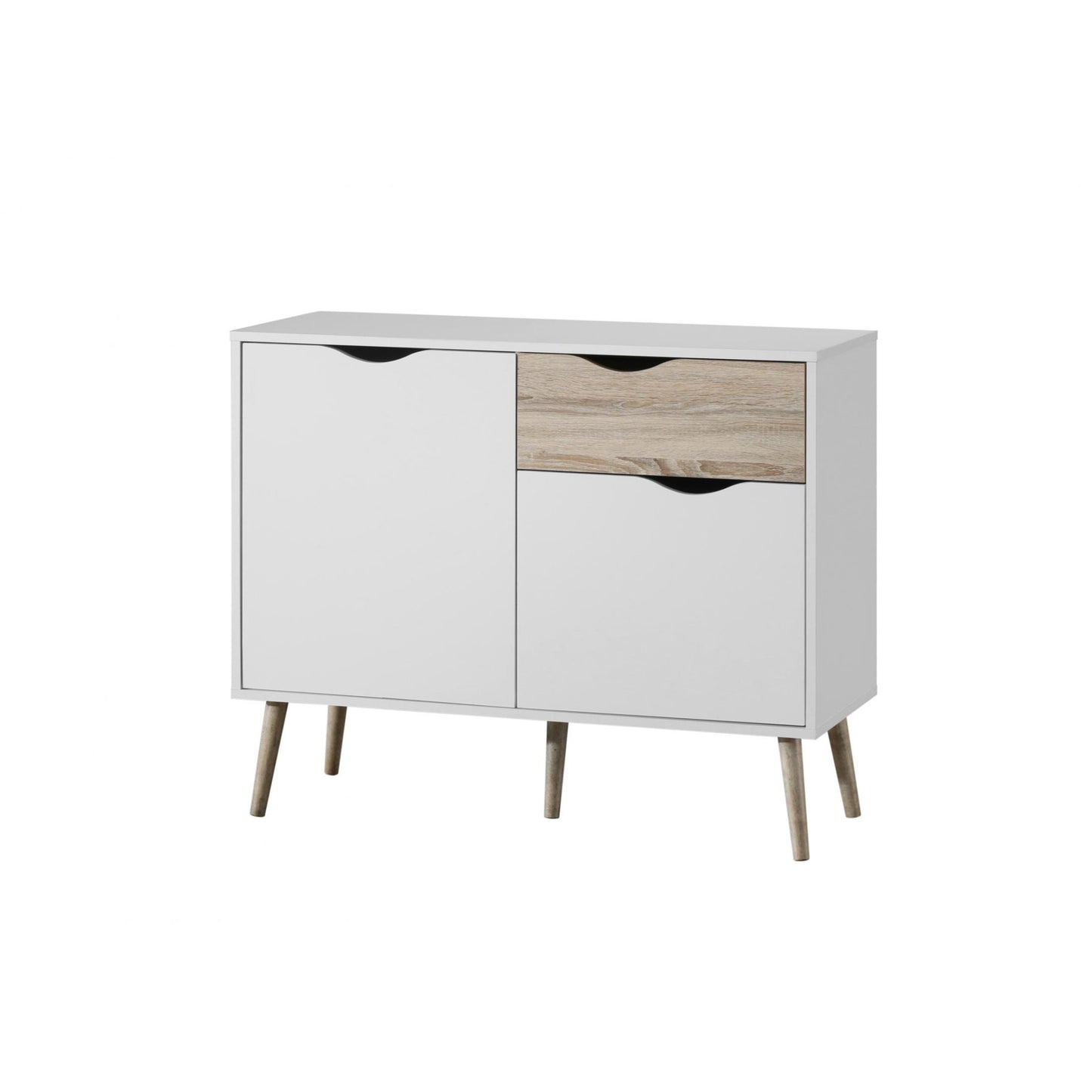 Mapleton Small Oak Sideboard with White & Oak Effect and Rubberwood Legs - Plushnests