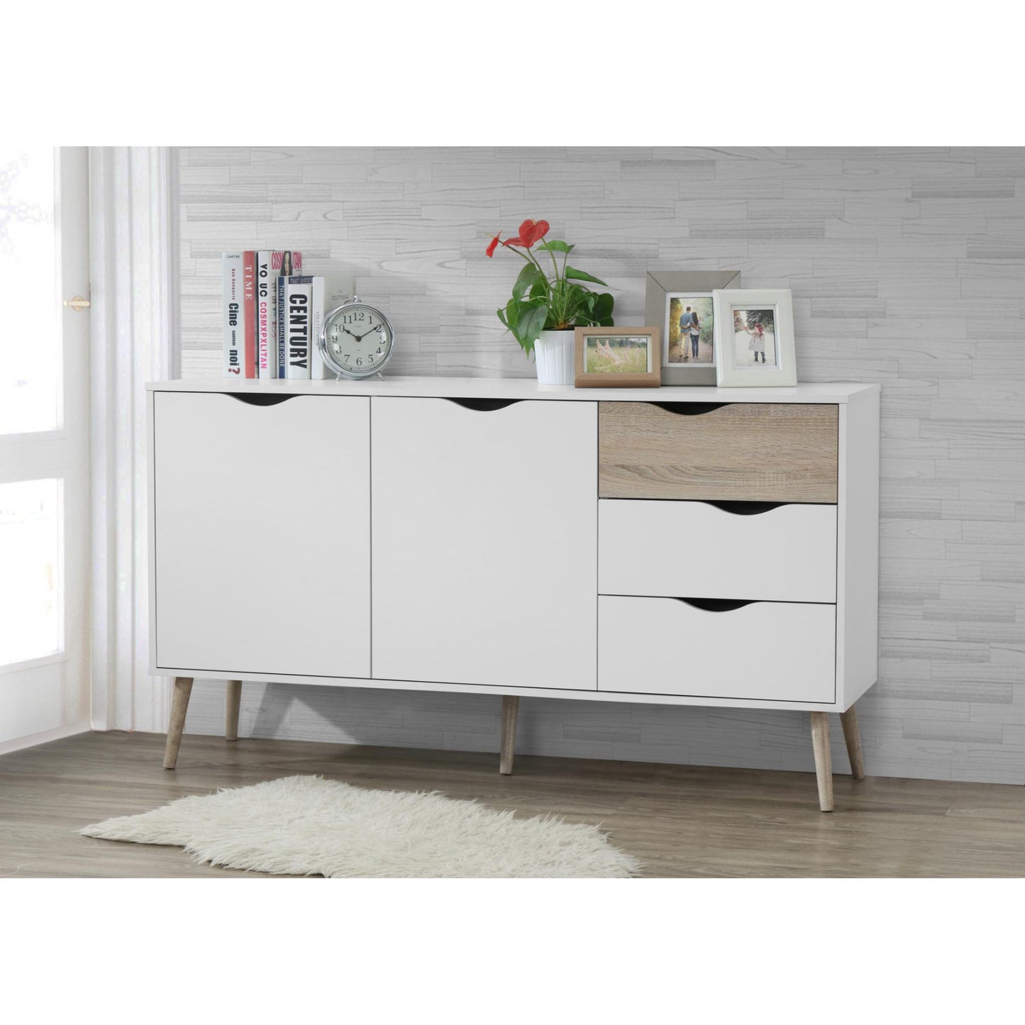 Mapleton Large Sideboard, Oak Effect, Rubberwood Legs, Rustic & Contemporary - Plushnests