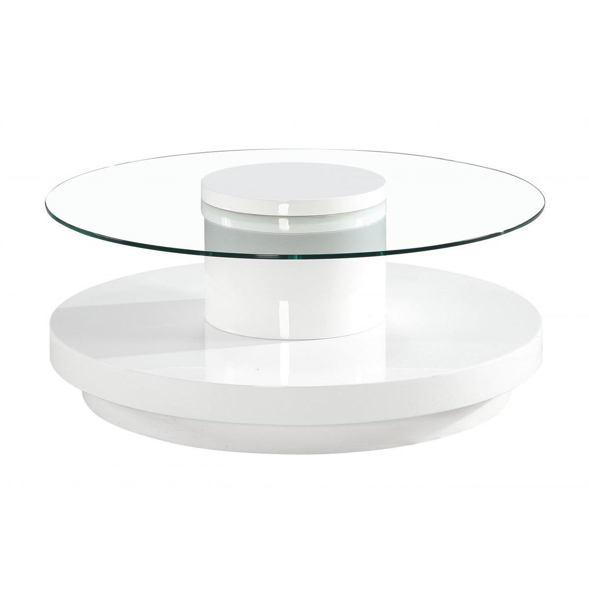 Nebula Round Coffee Table - White Gloss Base, Glass Top, Modern Design - Plushnests