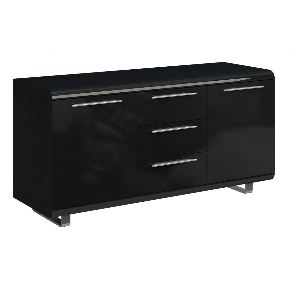 Newline High Gloss Sideboard Large – 2 Doors, 3 Drawers, Black & White, Grey Legs - Plushnests