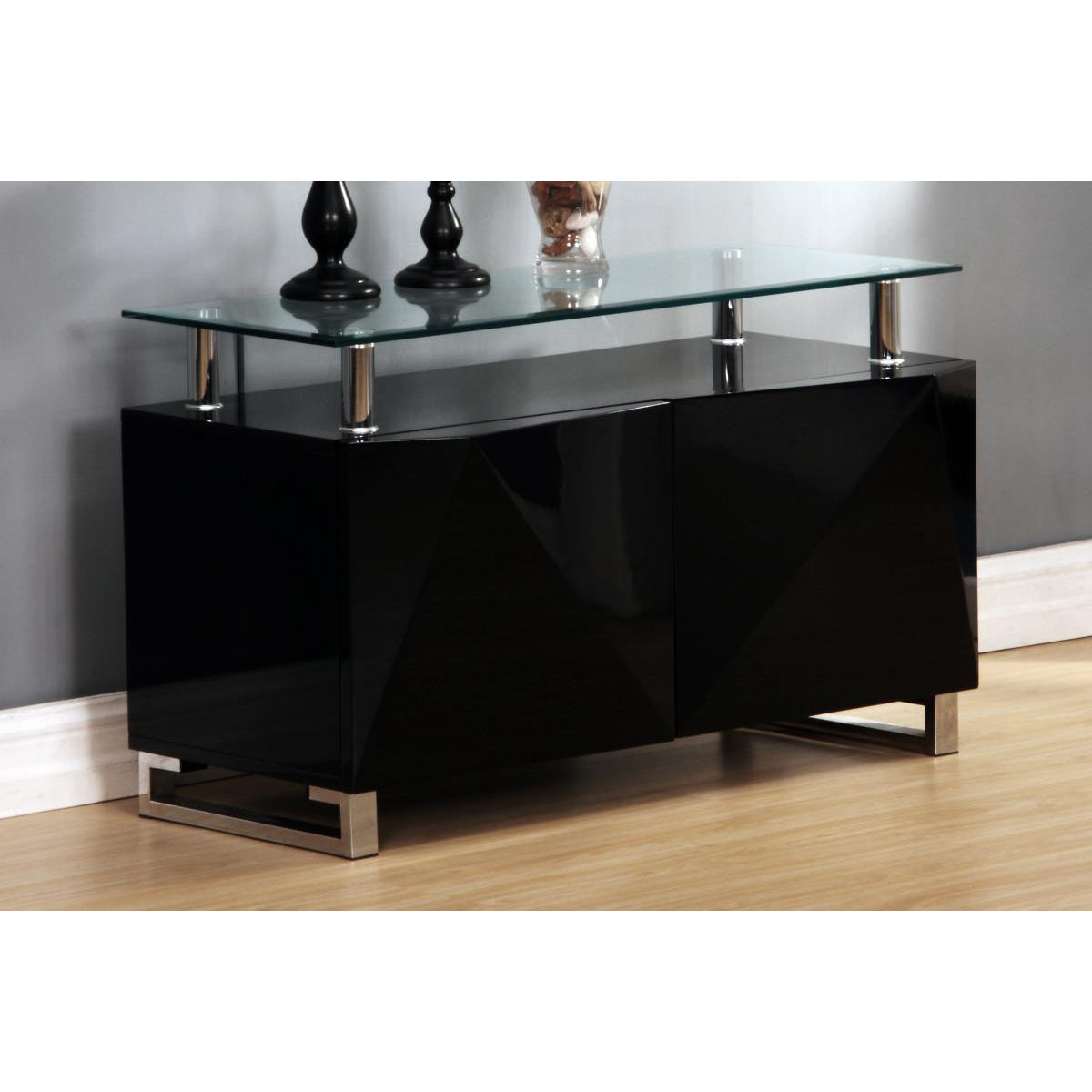 Rowley Black High Gloss Sideboard 2 Doors – Large Contemporary Storage - Plushnests