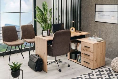 Amag Oak and Black Corner Desk - Versatile Home Office Desk with Drawers - Plushnests