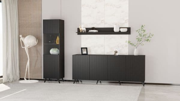 Atlantis Matte Black 4 Door Sideboard | Modern 200cm Wide Storage Unit - Plushnests