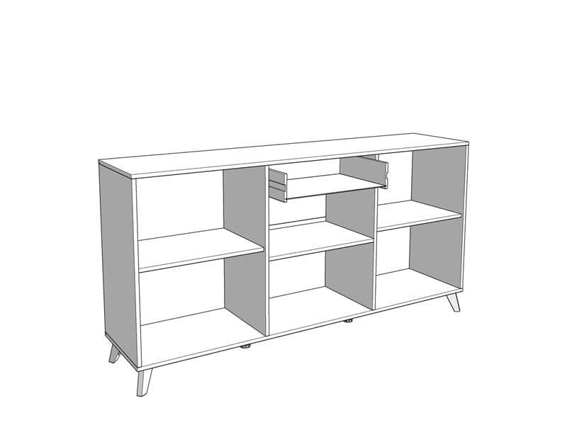 Bretanova Slatted Oak Effect & White Gloss Sideboard – Modern 3-Door - Plushnests