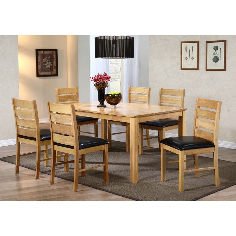 Fairmont Dining Set with 6 Chairs Natural | Rubberwood & Stainless Steel - Plushnests