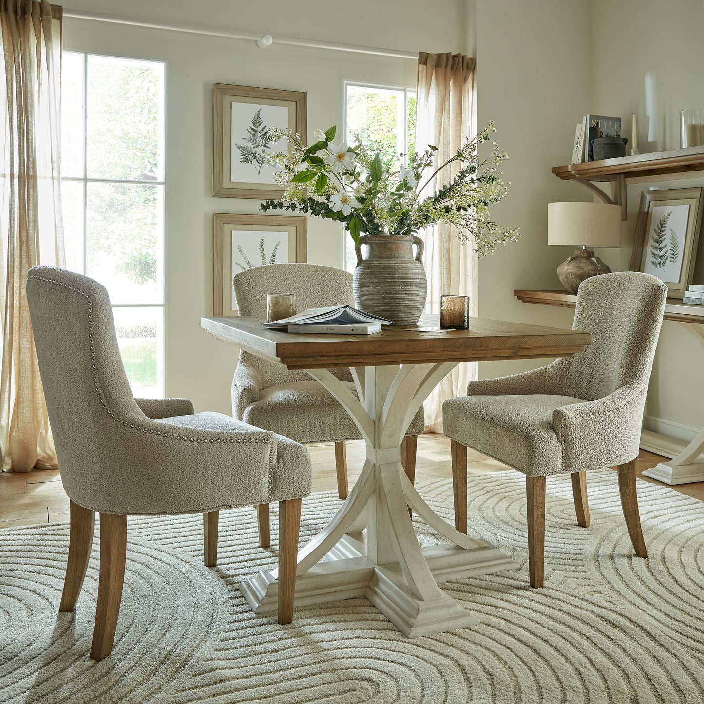 Luna Collection Square Dining Table Rustic Handcrafted Off-White Design - Plushnests