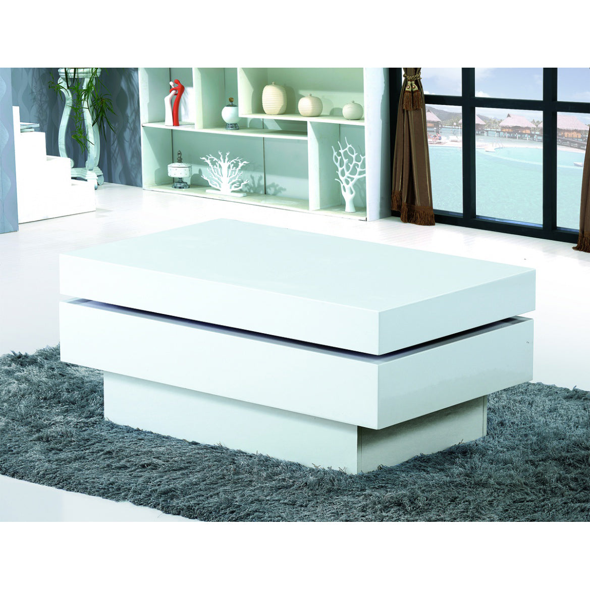 Preston White High Gloss Movable Coffee Table – Sleek & Modern Design - Plushnests