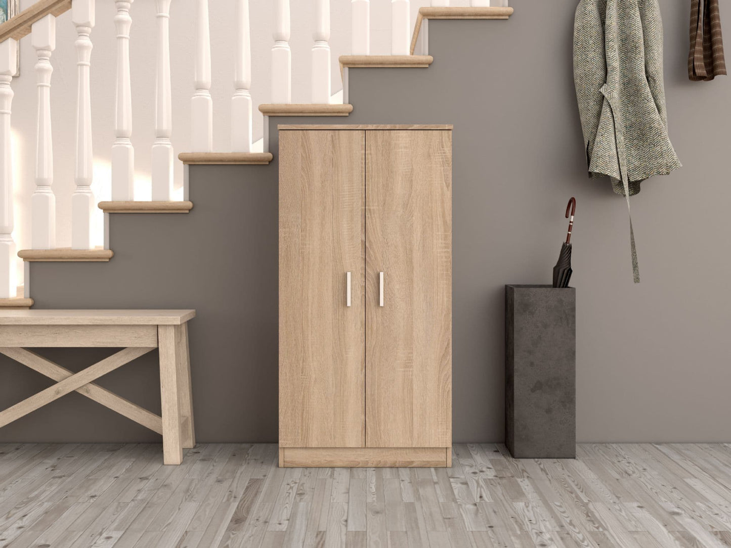Zuldy Oak Effect Shoe Cabinet | Stylish Hallway Shoe Storage with Doors - Plushnests