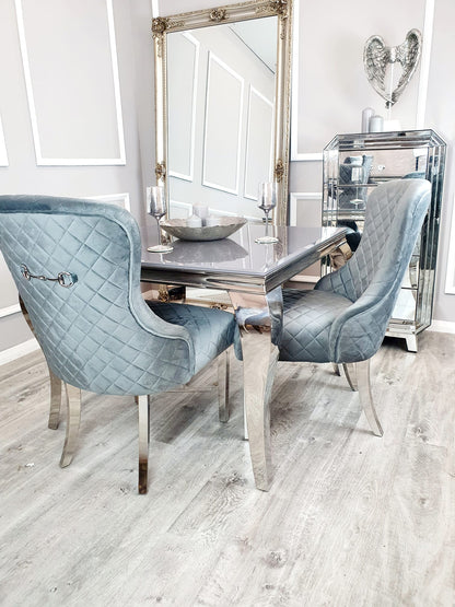 Louis 2m Grey Glass Dining Table with 4 Megan Velvet