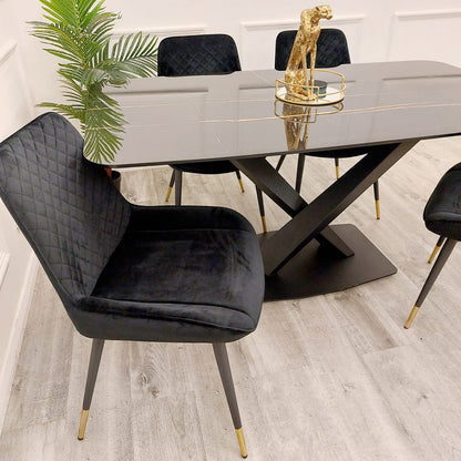 apollo 1.6 black dining table with sintered top with black chairs