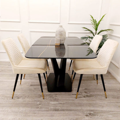 apollo 1.6 black dining table with sintered top with cream chairs