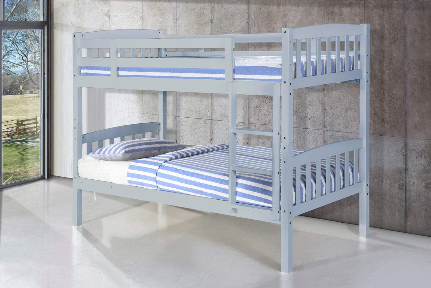 Ashbrook Solid Wood Triple Bunk Bed Grey – Full Sized & Sturdy 3-Bed Setup