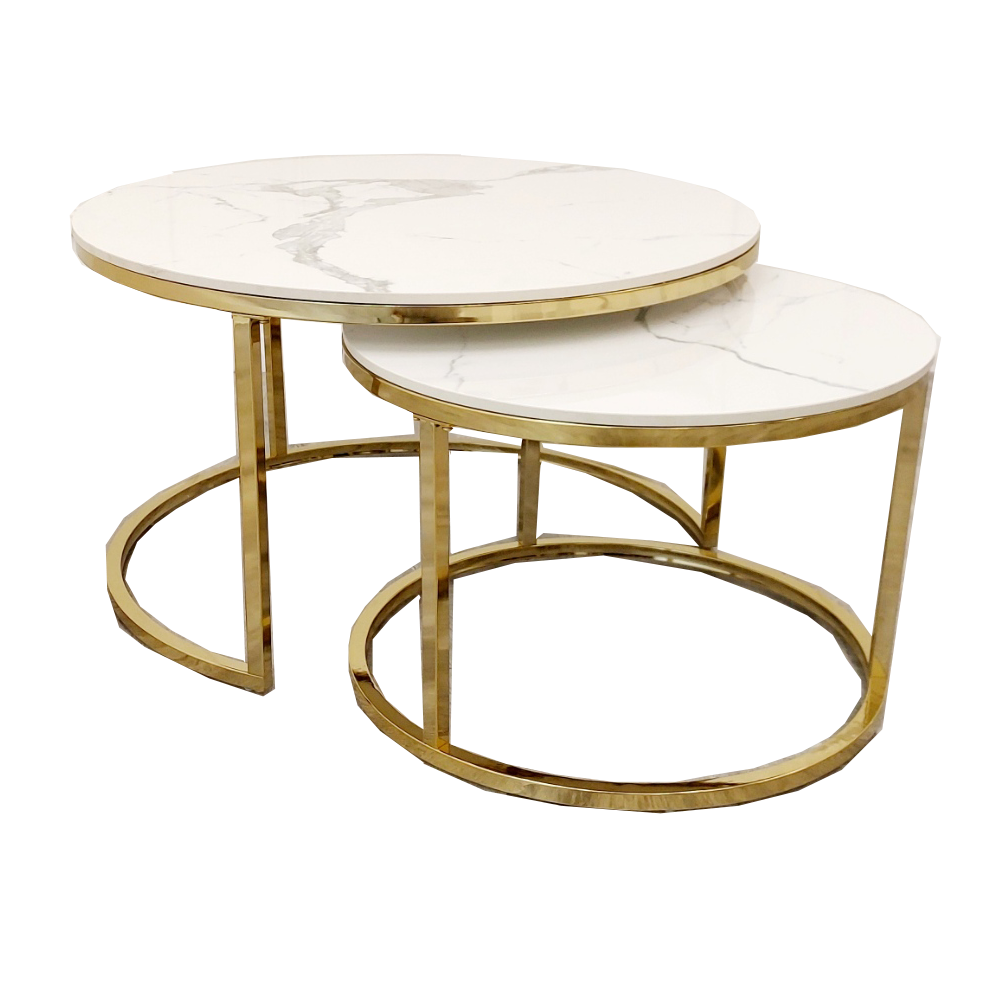 GOLD glass nest of 2 coffee tables