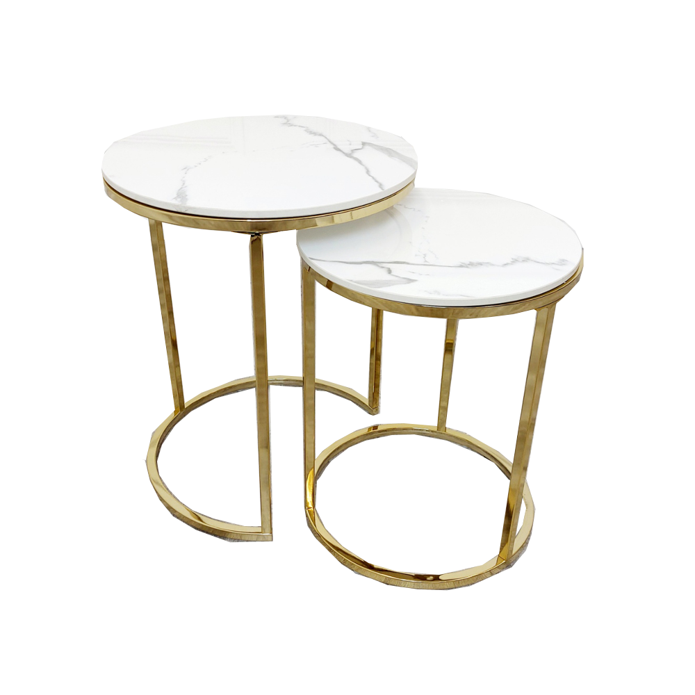 t 2 tall white sintered top gold end tables