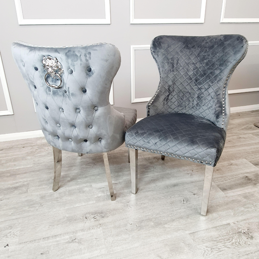 Chelsea Dining Chair ALL COLOURS with Lion Knocker & Buttoned Back - Plushnests 