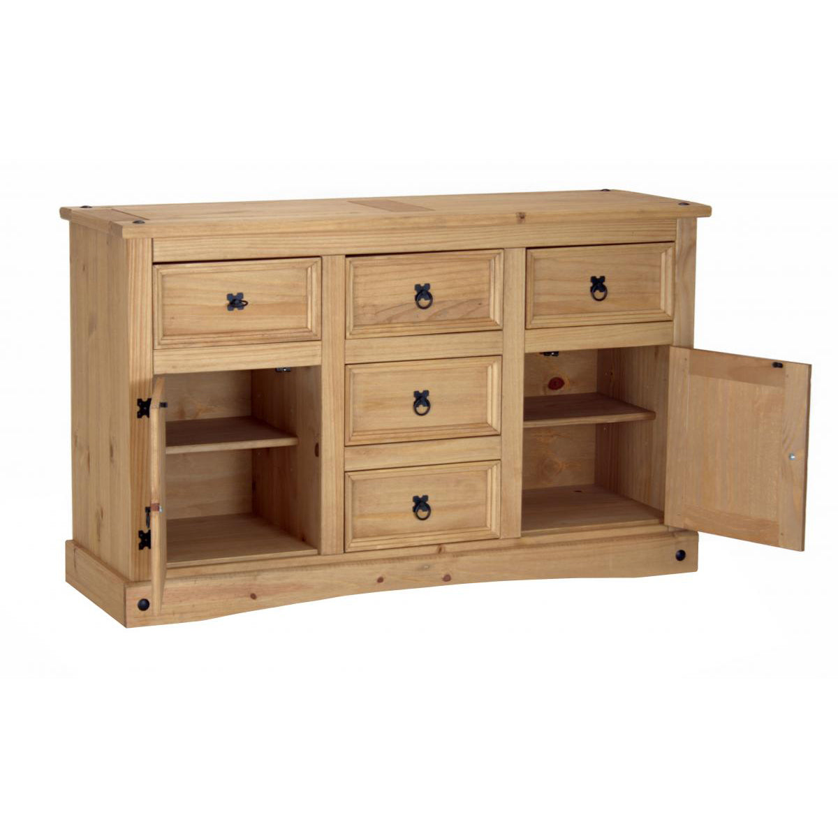 Corona Buffet 2 Doors & 5 Drawers - Rustic Distressed Solid Pine Sideboard