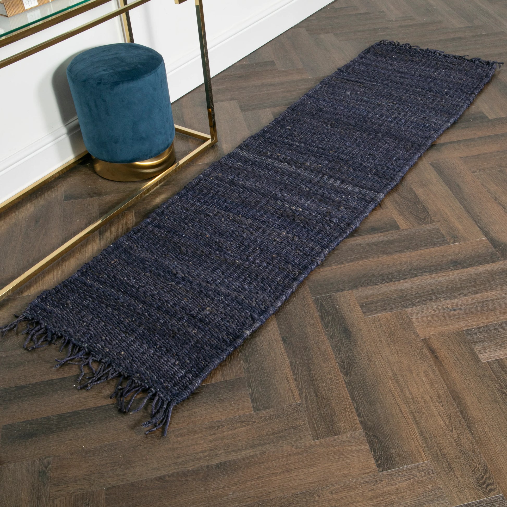 chunky navy jute runner rug