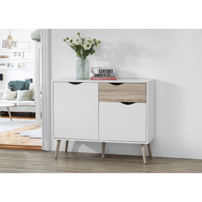 Mapleton Small Oak Sideboard with White & Oak Effect and Rubberwood Legs