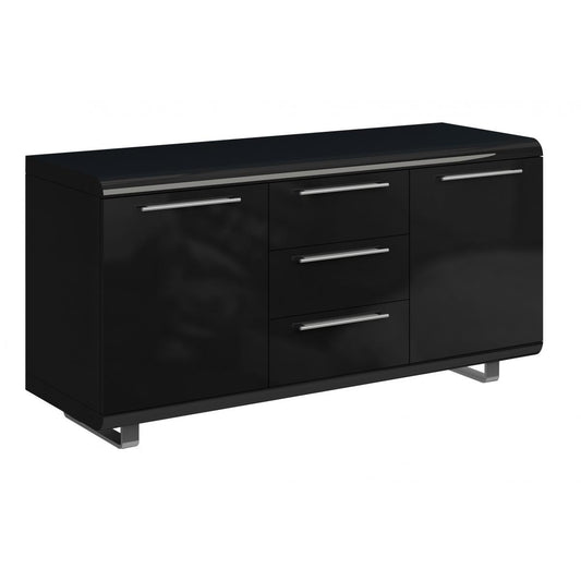 Newline High Gloss Sideboard Large – 2 Doors, 3 Drawers, Black & White, Grey Legs