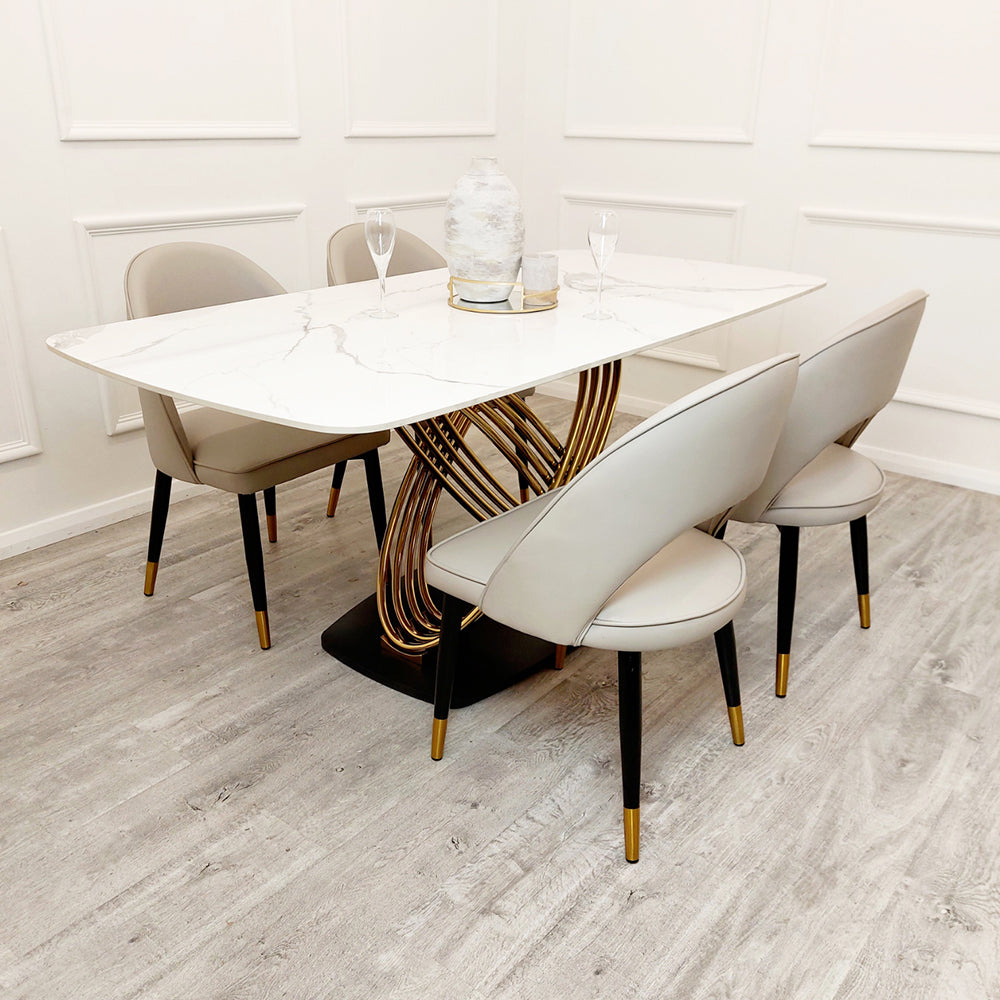 Orion gold 1.8 dining table with polar white sintered stone top