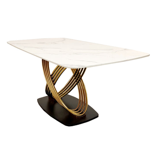 Orion gold 1.8 dining table with polar white sintered stone top