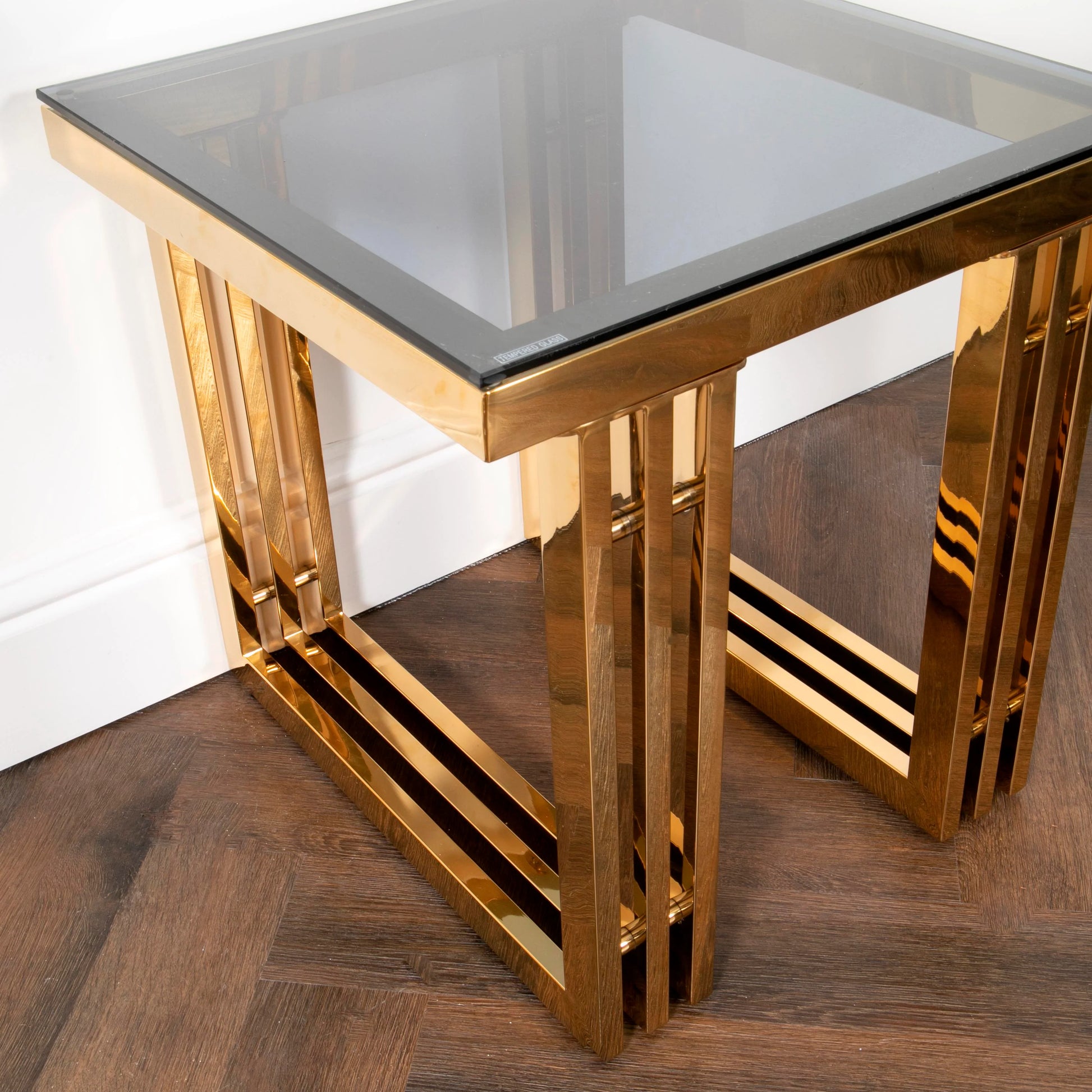 gold glass side table