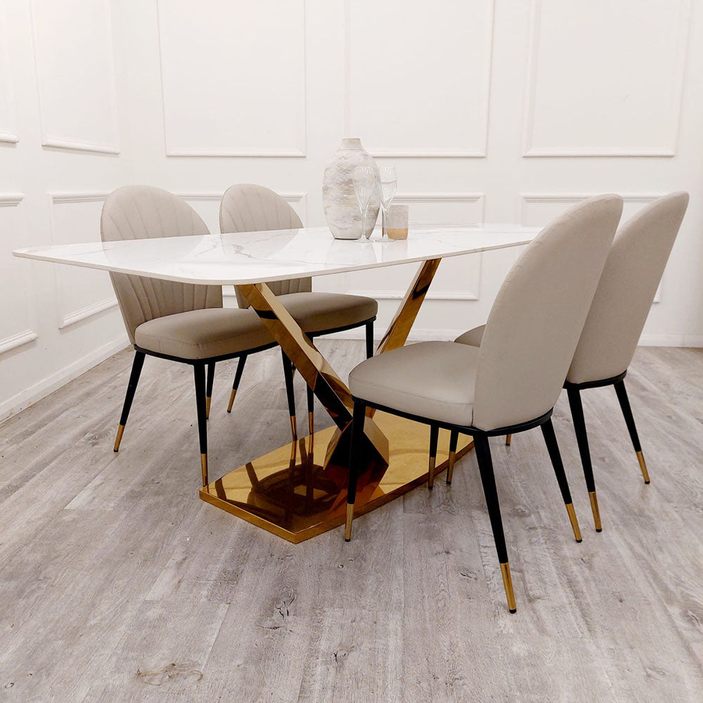 valeo gold 1.8 dining table with sintered stone top with chairs