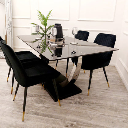 Venus 1.6 Chrome Dining Table - Black Sintered Top | Modern Round Table