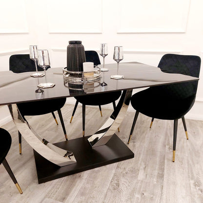 Venus 1.6 Chrome Dining Table - Black Sintered Top | Modern Round Table