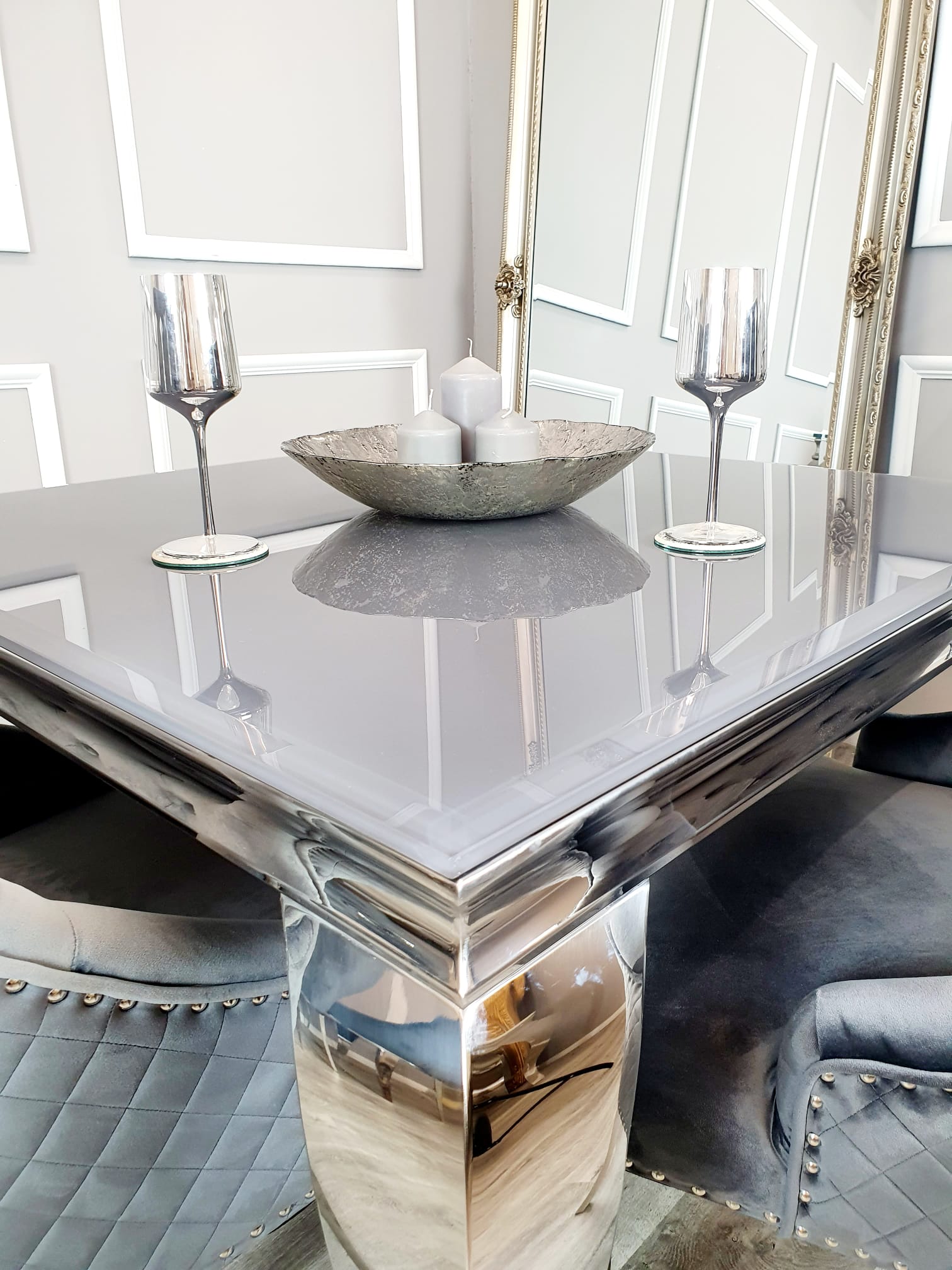 Louis 2m grey glass dining table