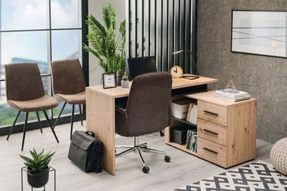 Amag Oak and Black Corner Desk - Versatile Home Office Desk with Drawers - Plushnests 
