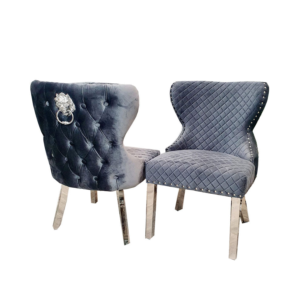 Chelsea Dining Chair ALL COLOURS with Lion Knocker & Buttoned Back - Plushnests 
