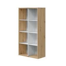 Danso Arctic White and Oak Bookshelf - Modern 8 Compartment Bookcase