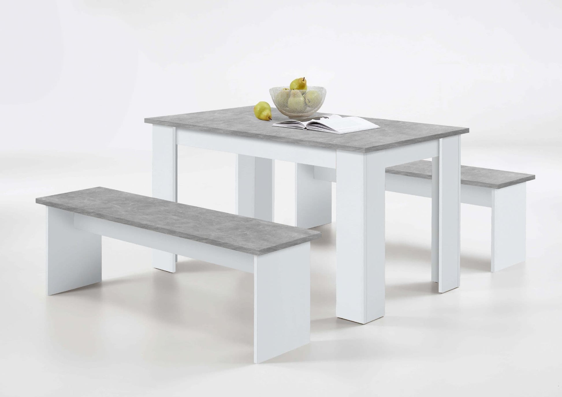 Dante white grey dining table with bench