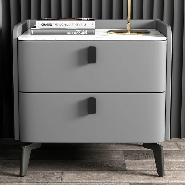 Grey Modern Luxury 2 Drawers Bedroom Nightstand Stone Bedside Table