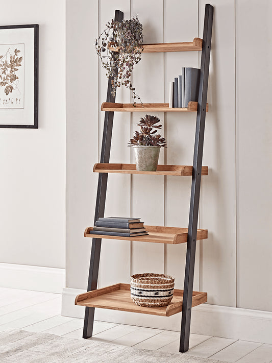 Leaning Oak Ladder Shelf