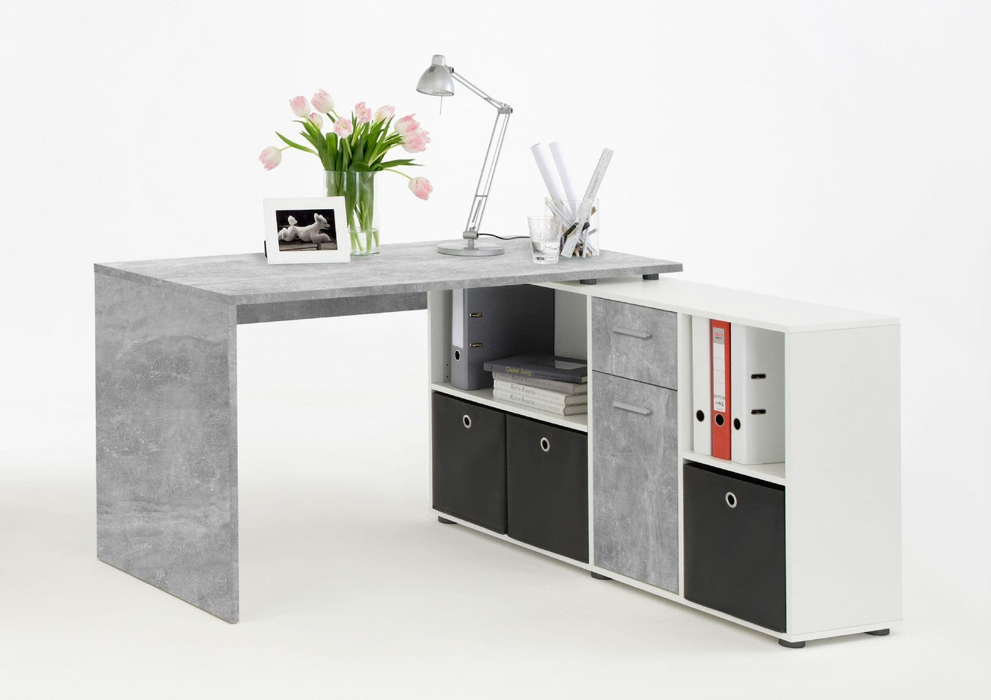 Ruiz concrete grey and white corner desk