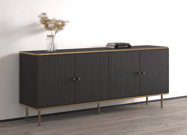 Maison Black and Gold 4 Door Wide Sideboard - Modern 182cm Living Room Storage