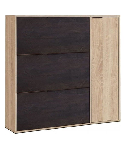 marcos-oak-effect-and-oxido-dark-brown-shoe-cabinet-with-4-doors oak finish