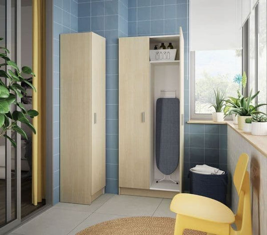 Multi Tall Oak Effect 2-Door Storage Cupboard – Universal & Stylish - Plushnests 