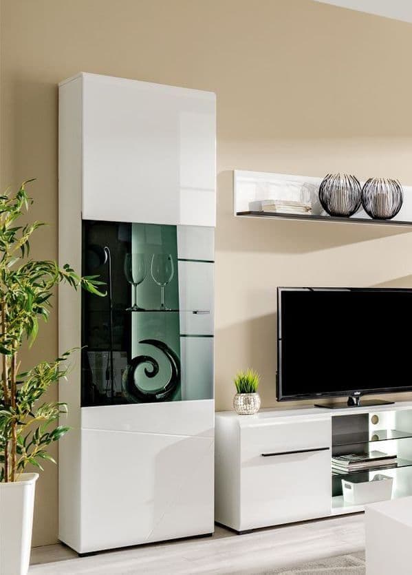 Terrento White Tall Display Cabinet Modern Large Living Room Display Plushnests
