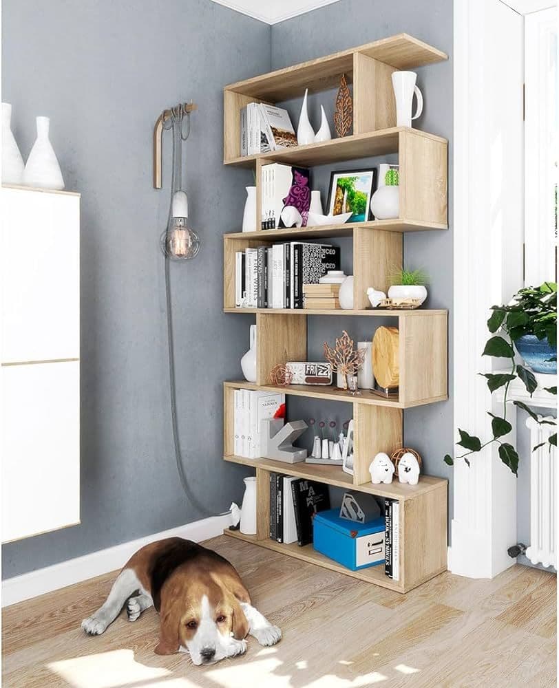 Zing Oak Effect Tall Bookcase - 192cm, 80cm Wide, 6-Shelf, 25cm Depth