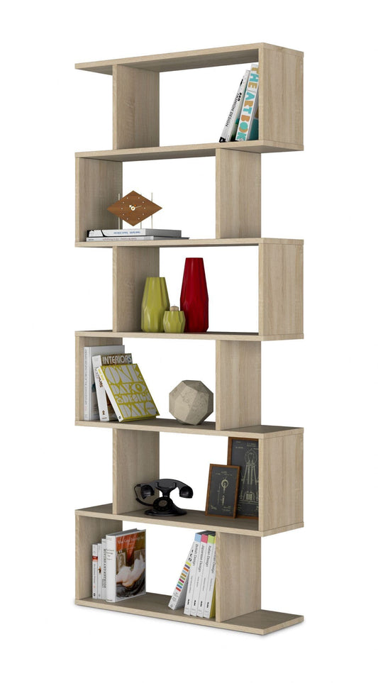 Zing Oak Effect Tall Bookcase - 192cm, 80cm Wide, 6-Shelf, 25cm Depth