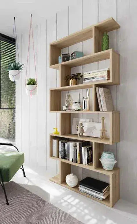 Zing Oak Effect Tall Bookcase - 192cm, 80cm Wide, 6-Shelf, 25cm Depth